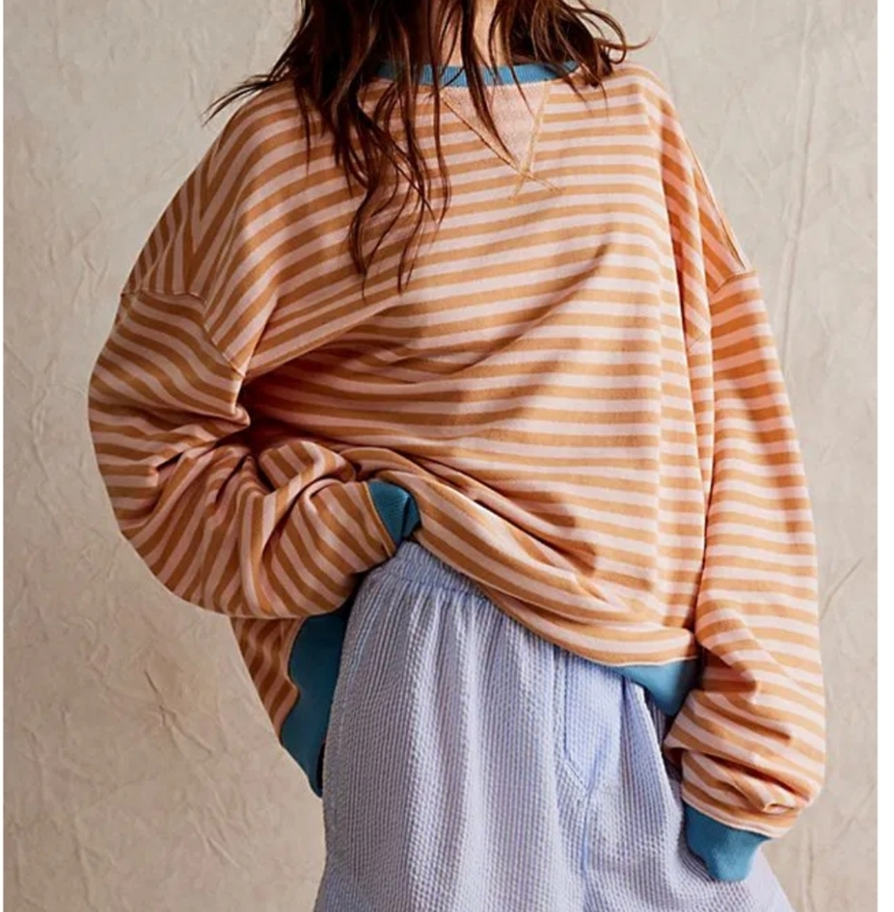 Free People M Striped Sweatshirt in Peach and Blue
